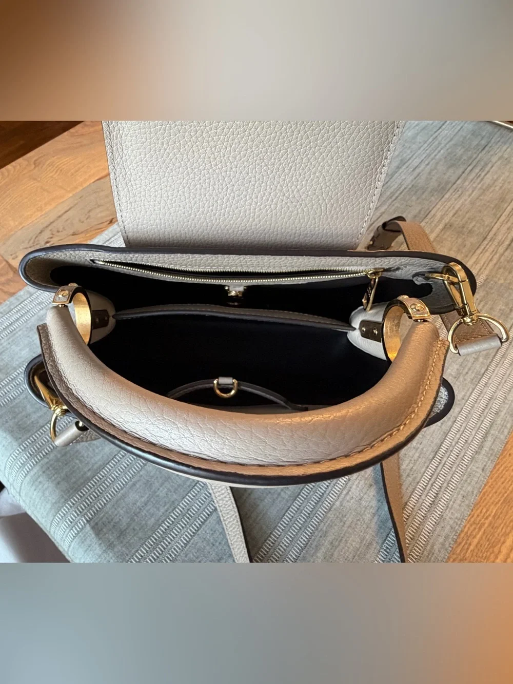 Louis Vuitton Beige/Light Taupe Leather Satchel with Gold LV Accent